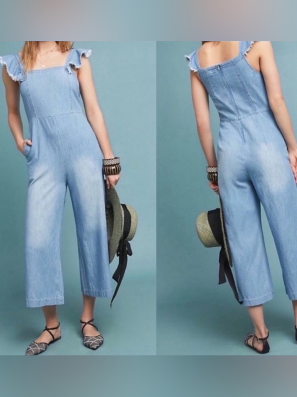 dolan Light Blue Wide-Leg Denim Jumpsuit